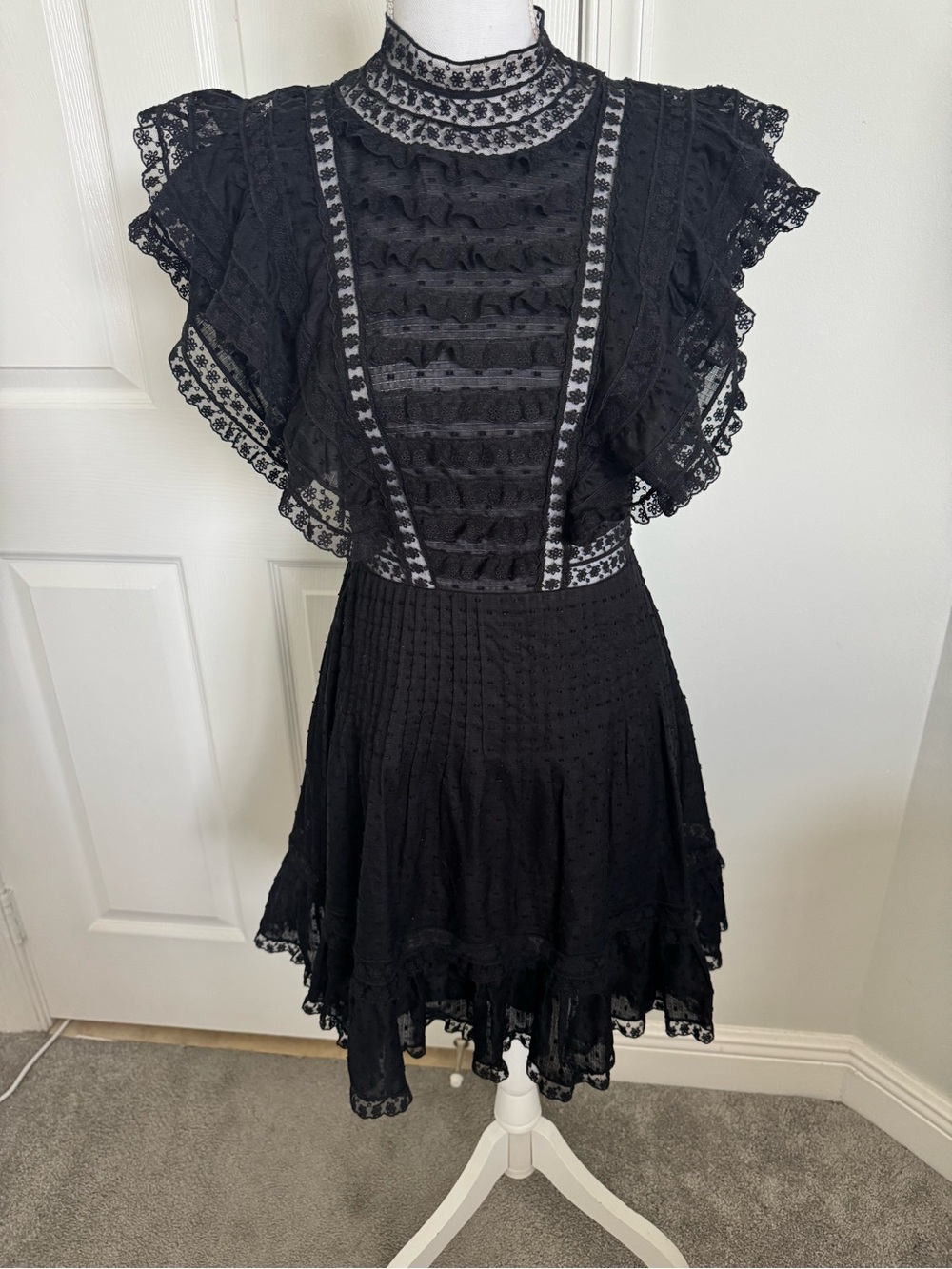Zimmermann Black Lace Ruffle Mini Dress